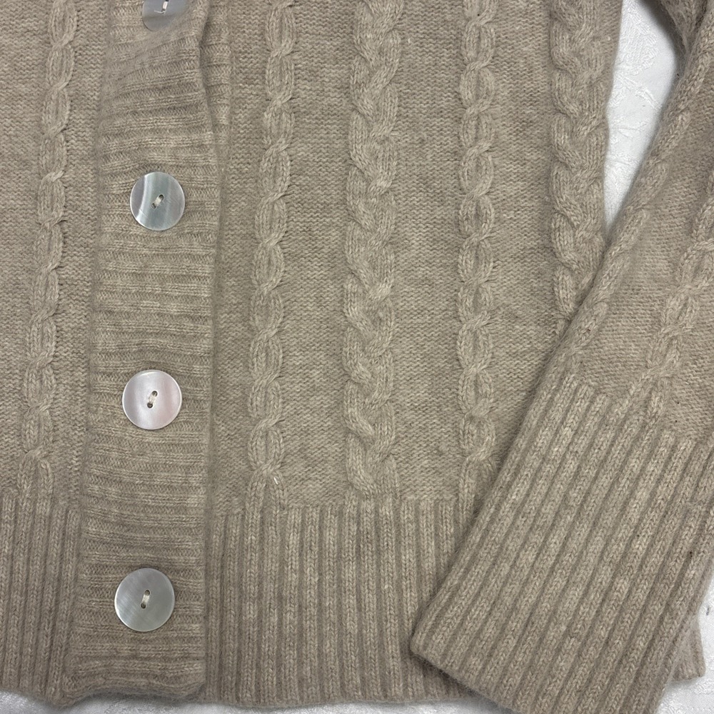 Lambswool Angora Rabbit Fur Cardigan Sweater M Light Brown Mother Pearl Buttons - Picture 2 of 7